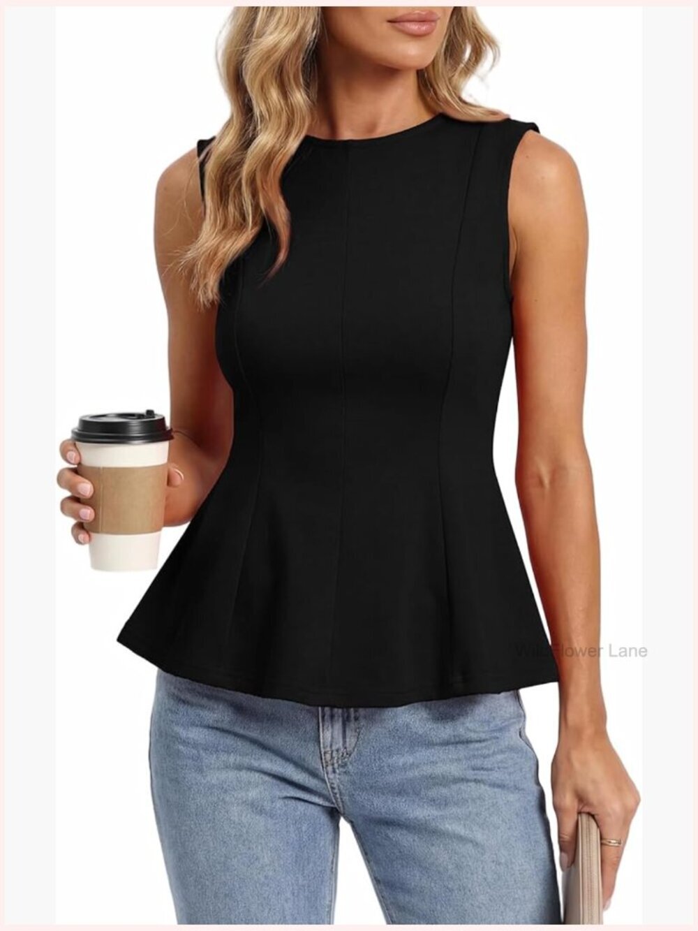 Sleeveless Peplum Tank Top - Crew Neck Slim Fit Summer Top